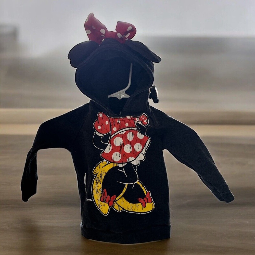 Disney Parks Girls 24 mo Months Minnie Mouse Ears Hooded Sweatshirt Black Hoodie